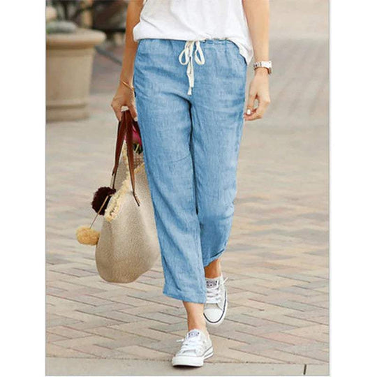 Pantalon Fluide Femme Décontracté en Coton et Lin Léger 2