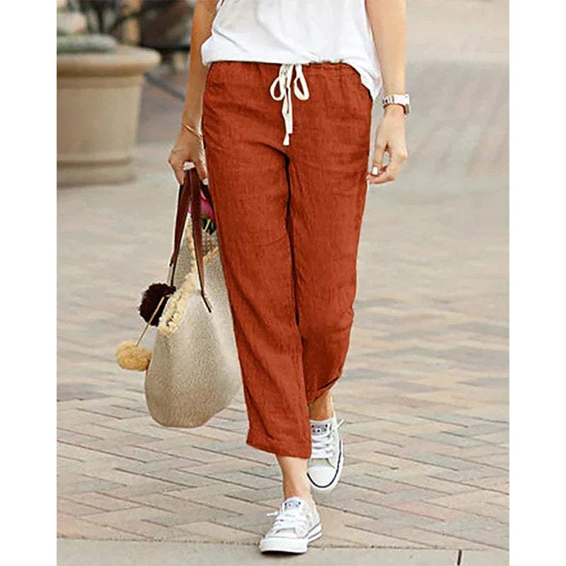 Pantalon Fluide Femme Décontracté en Coton et Lin Léger 3