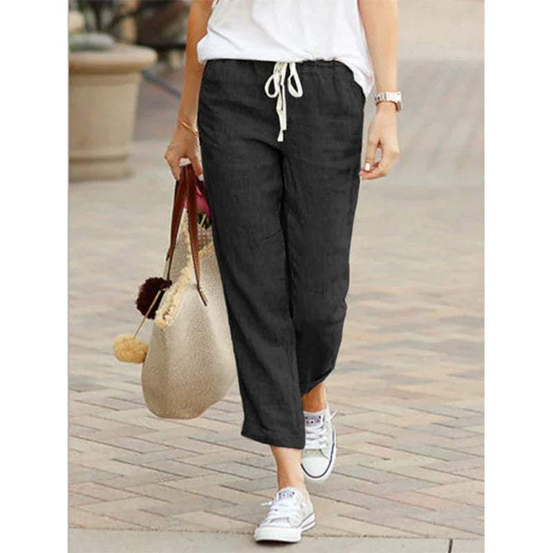 Pantalon Fluide Femme Décontracté en Coton et Lin Léger 4