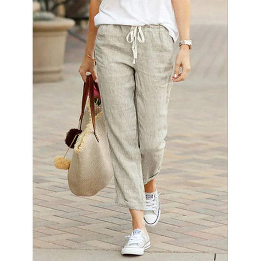 Pantalon Fluide Femme Décontracté en Coton et Lin Léger 5