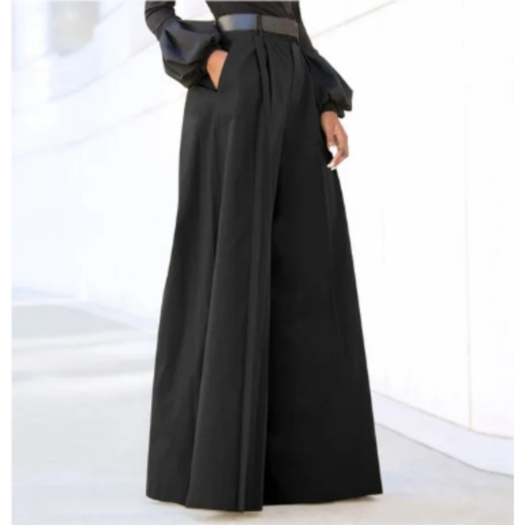 Pantalon Fluide Femme Large Taille Haute Tissu Uni 1