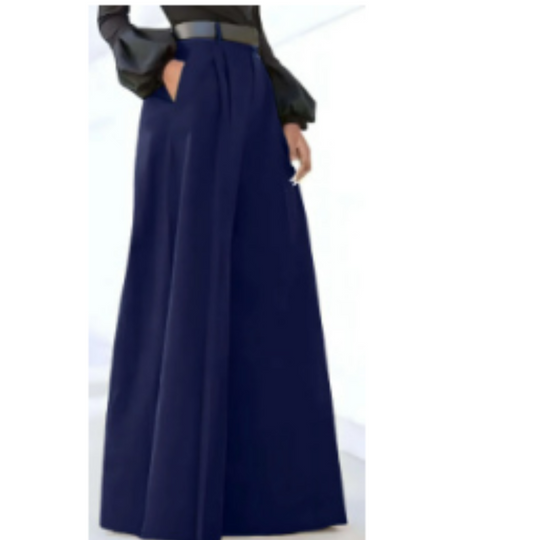 Pantalon Fluide Femme Large Taille Haute Tissu Uni 2