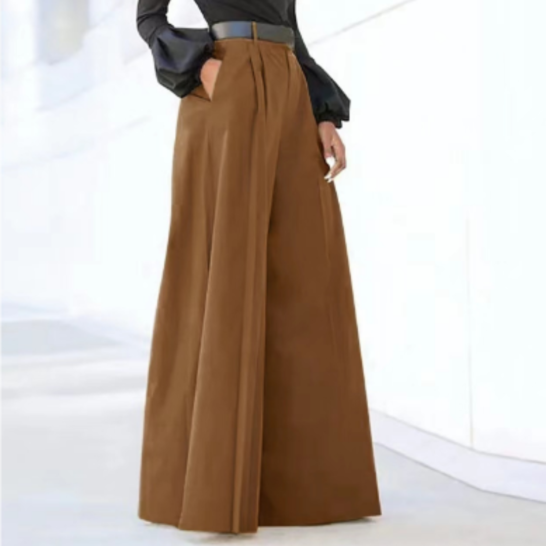 Pantalon Fluide Femme Large Taille Haute Tissu Uni 4