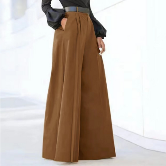 Pantalon Fluide Femme Large Taille Haute Tissu Uni 4
