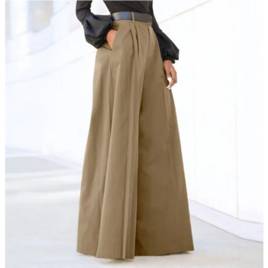 Pantalon Fluide Femme Large Taille Haute Tissu Uni 5