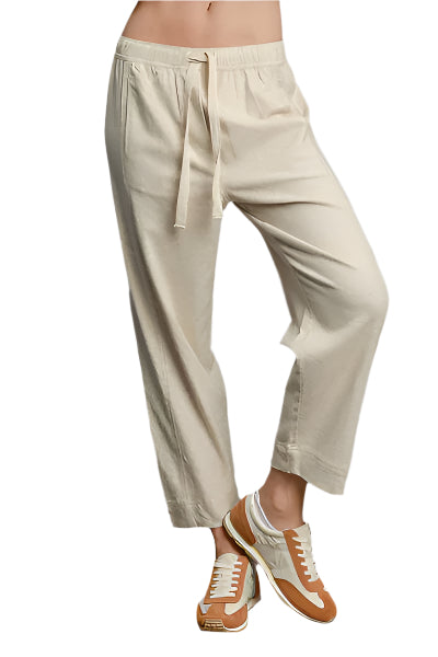 Pantalon Fluide Femme Taille Élastique Lin Mélangé Casual 1