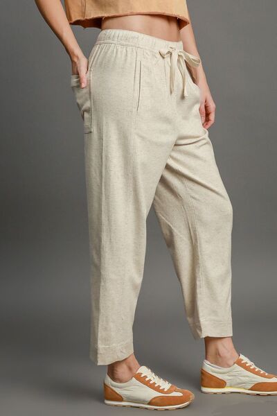 Pantalon Fluide Femme Taille Élastique Lin Mélangé Casual 2