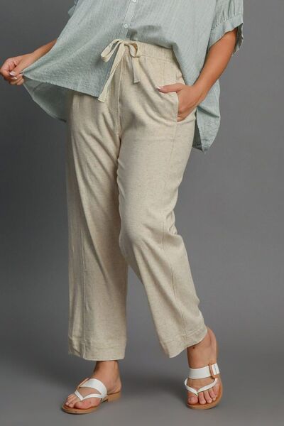 Pantalon Fluide Femme Taille Élastique Lin Mélangé Casual 3