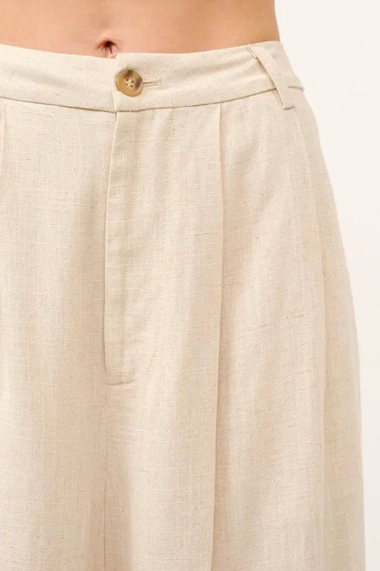 Pantalon Fluide Femme Taille Haute en Mélange de Lin à Jambes Larges 8