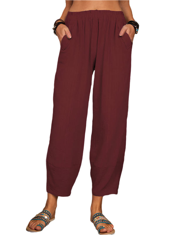 Pantalon Harem en Lin et Coton pour Femme, Style Décontracté 0