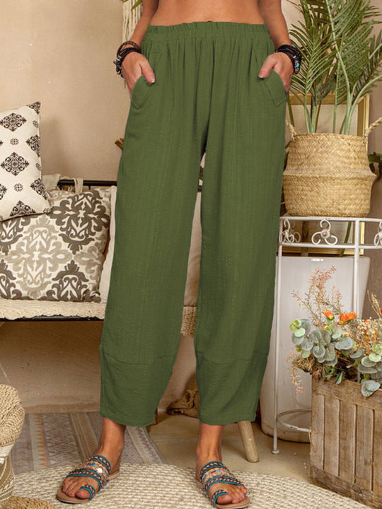 Pantalon Harem en Lin et Coton pour Femme, Style Décontracté 1