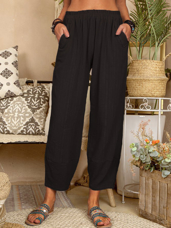 Pantalon Harem en Lin et Coton pour Femme, Style Décontracté 10