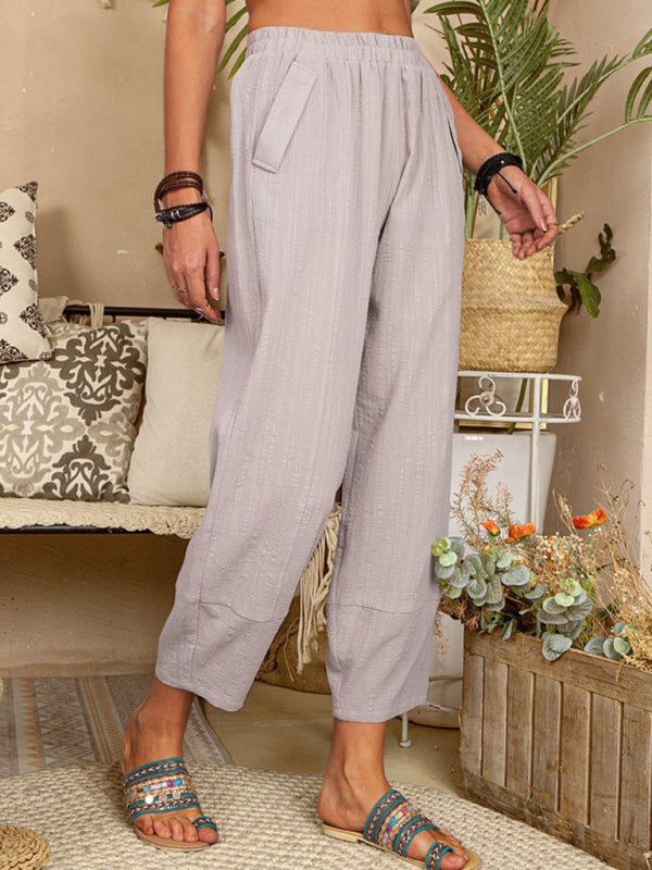 Pantalon Harem en Lin et Coton pour Femme, Style Décontracté 3