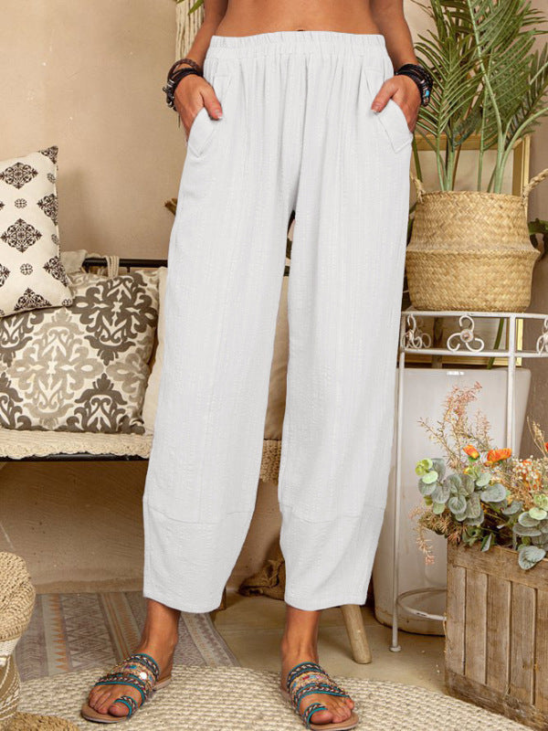 Pantalon Harem en Lin et Coton pour Femme, Style Décontracté 8