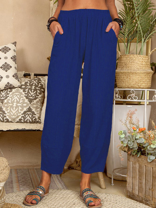 Pantalon Harem en Lin et Coton pour Femme, Style Décontracté 9