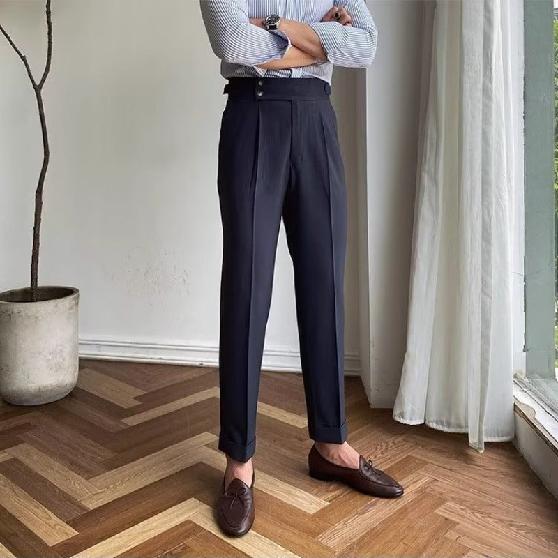 Pantalon Homme Tailleur Taille Haute Pli Creux Polyester 3