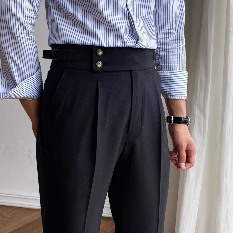 Pantalon Homme Tailleur Taille Haute Pli Creux Polyester 4