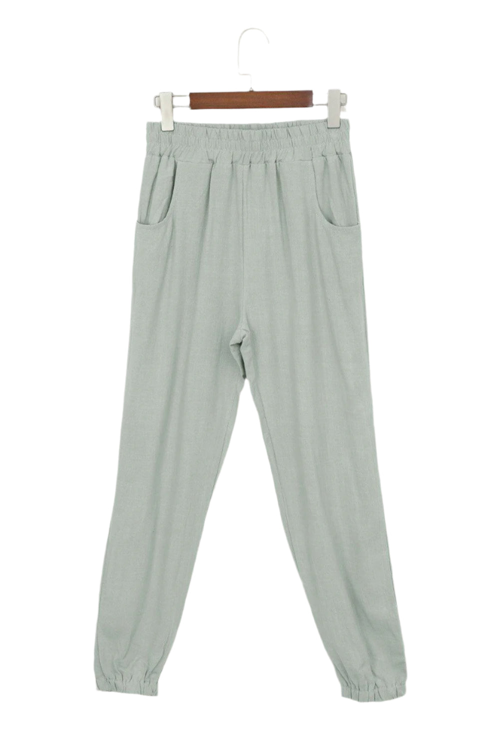 Pantalon Jogging Femme en Lin avec Taille Élastique et Poches 0