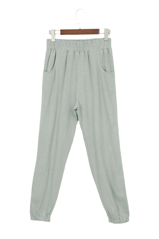 Pantalon Jogging Femme en Lin avec Taille Élastique et Poches 0