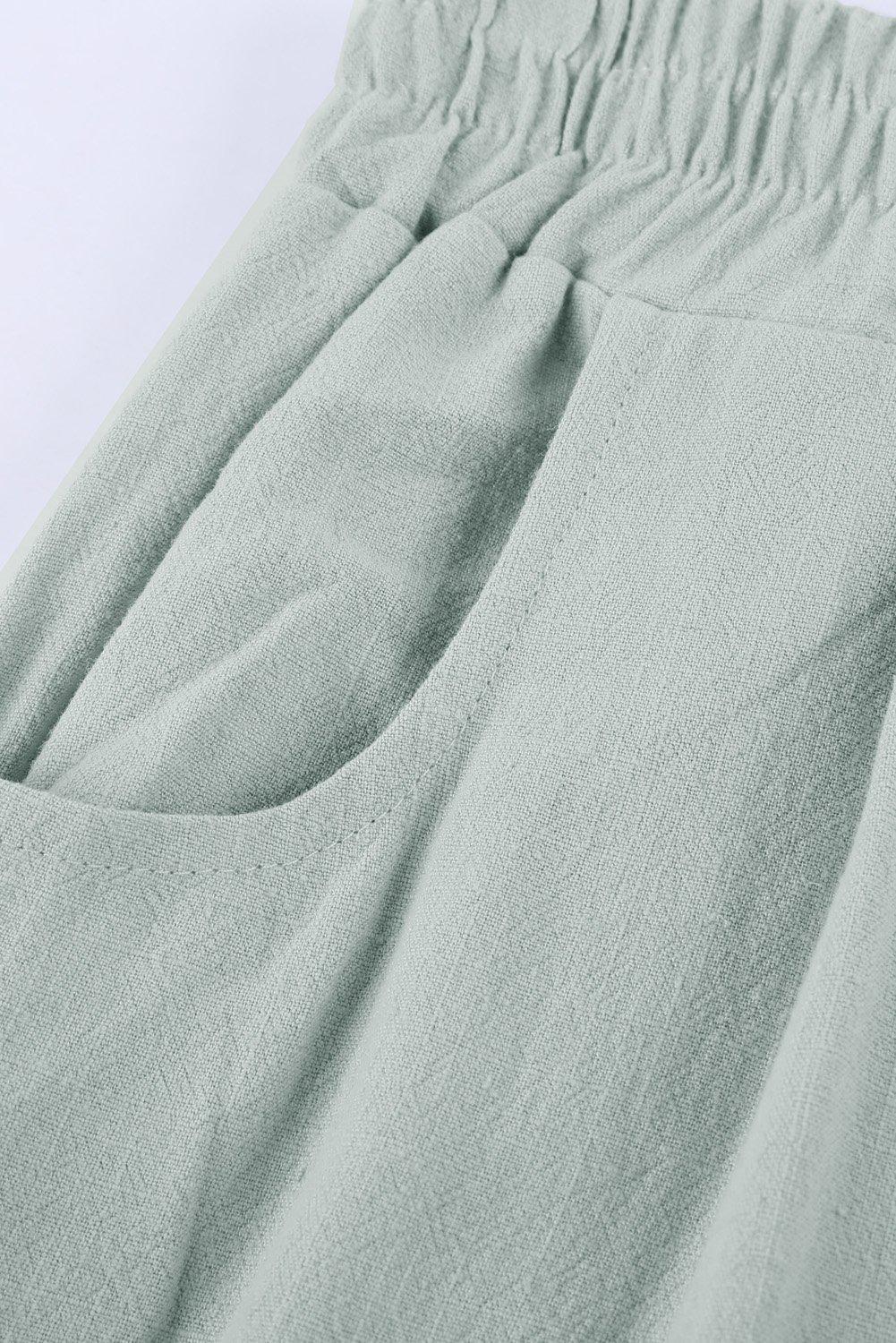 Pantalon Jogging Femme en Lin avec Taille Élastique et Poches 3