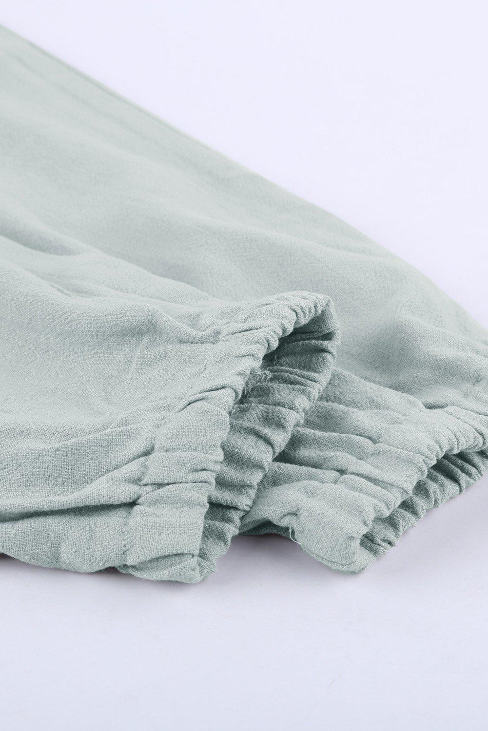 Pantalon Jogging Femme en Lin avec Taille Élastique et Poches 4
