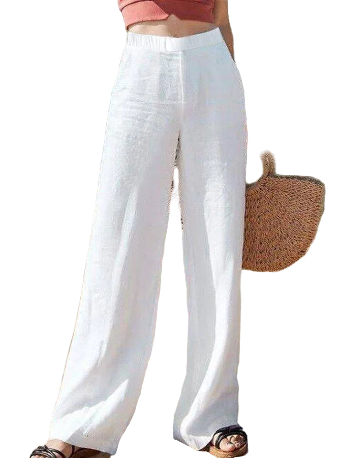Pantalon Large Femme Taille Haute Tissu Léger Fluide 0