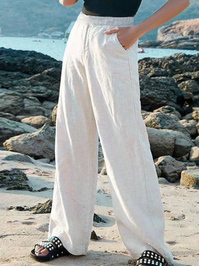 Pantalon Large Femme Taille Haute Tissu Léger Fluide 1