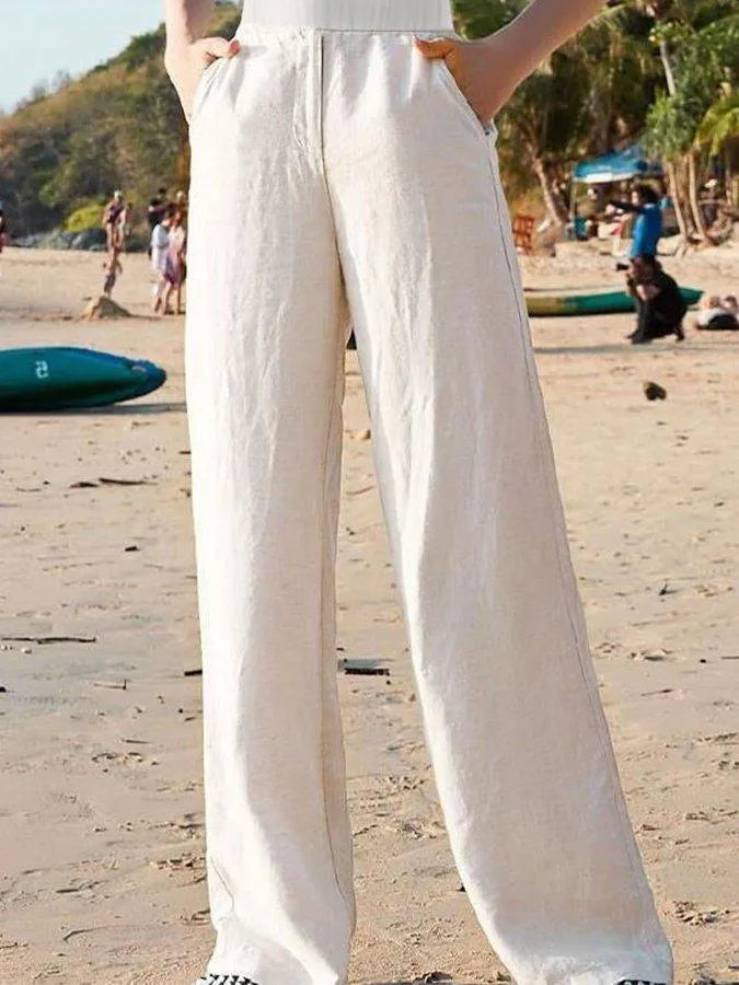 Pantalon Large Femme Taille Haute Tissu Léger Fluide 3