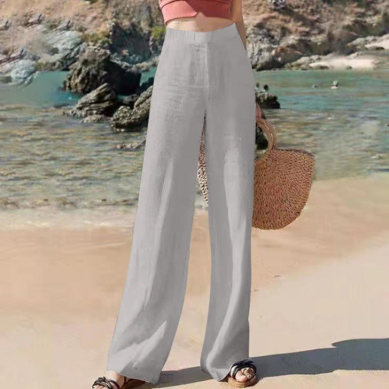 Pantalon Large Femme Taille Haute Tissu Léger Fluide 5