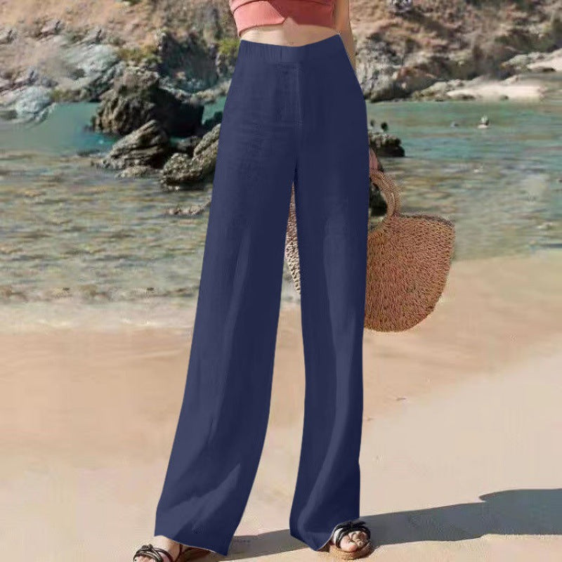 Pantalon Large Femme Taille Haute Tissu Léger Fluide 6
