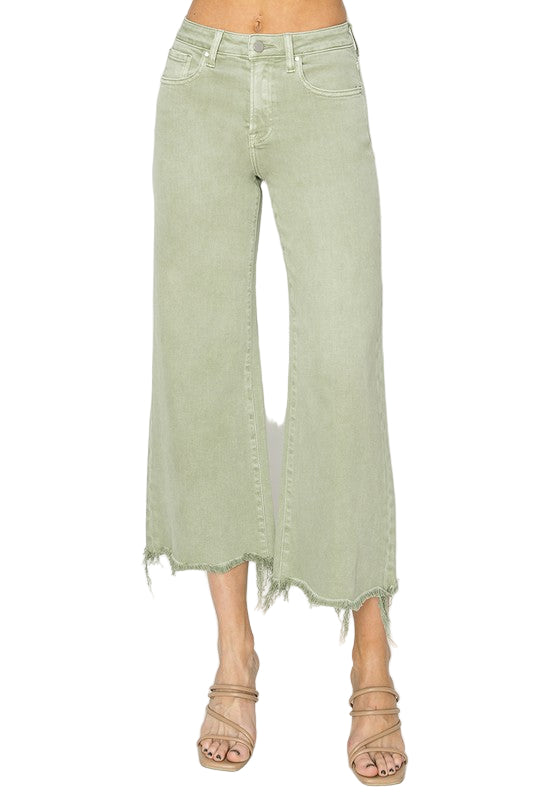 Pantalon Large Taille Haute Femme en Vert Sauge 0