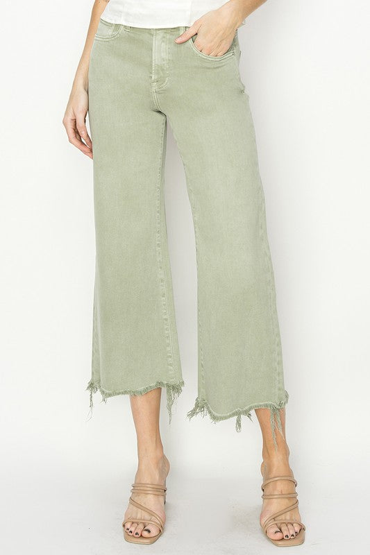 Pantalon Large Taille Haute Femme en Vert Sauge 1