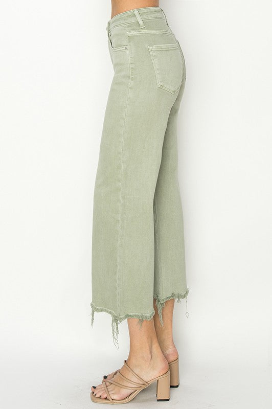 Pantalon Large Taille Haute Femme en Vert Sauge 2