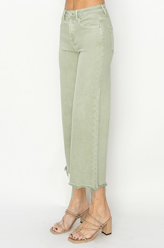 Pantalon Large Taille Haute Femme en Vert Sauge 3