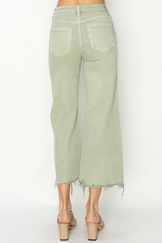 Pantalon Large Taille Haute Femme en Vert Sauge 4