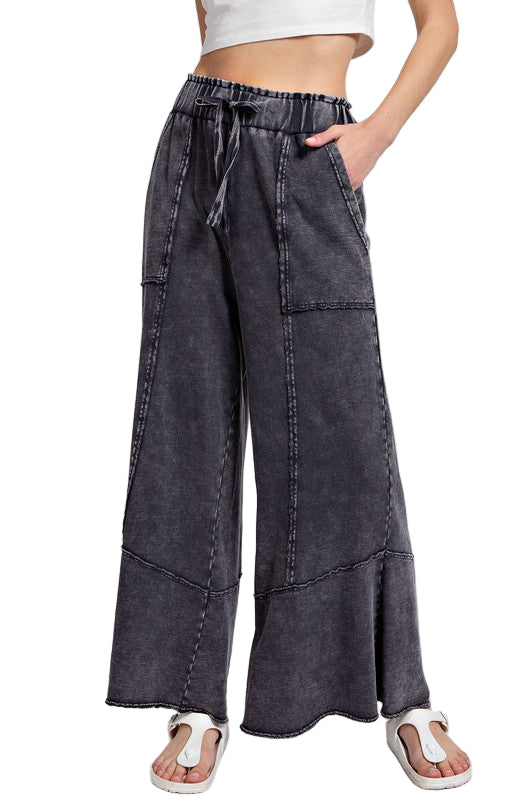 Pantalon Large en Tricot Terry Lavé Minéral pour Femme 0