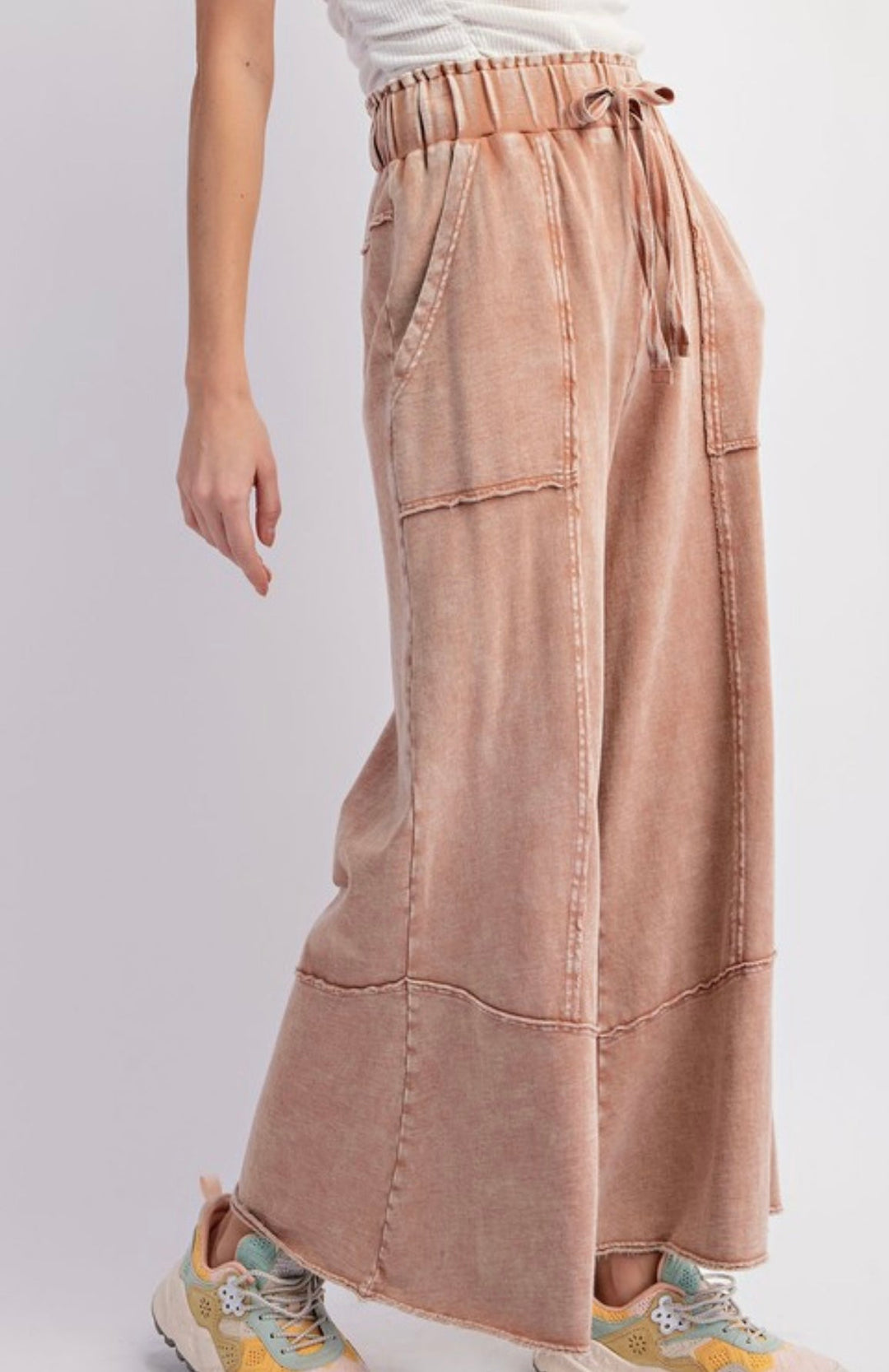 Pantalon Large en Tricot Terry Lavé Minéral pour Femme 1