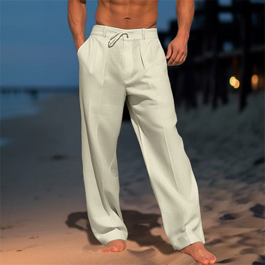 Pantalon en Lin pour Hommes - Coupe Décontractée - Taille Élastique - Devant Plissé - Longueur Complète 2