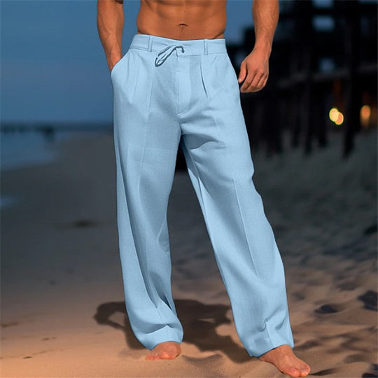 Pantalon en Lin pour Hommes - Coupe Décontractée - Taille Élastique - Devant Plissé - Longueur Complète 4