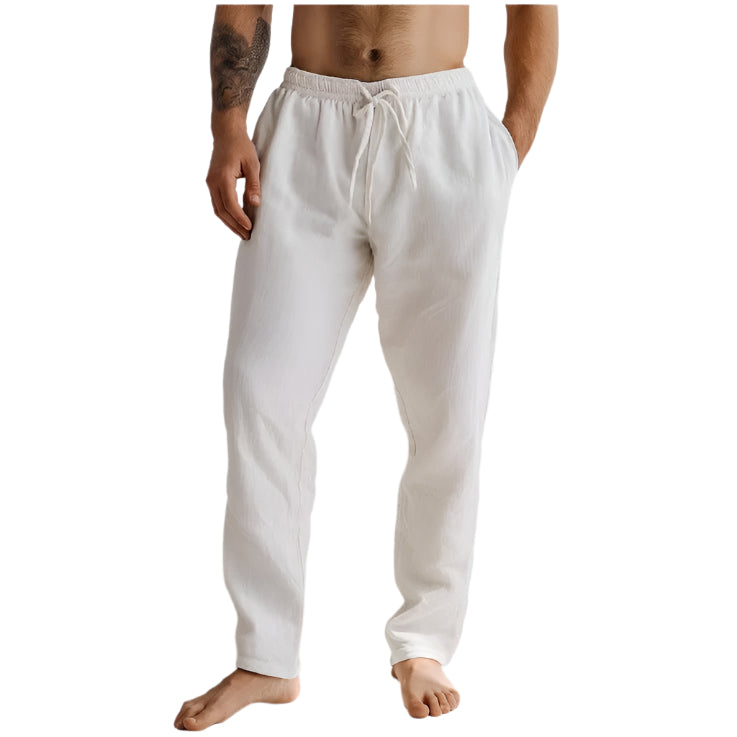 Pantalon en Lin pour Hommes – Coupe Décontractée – Taille Élastique 0