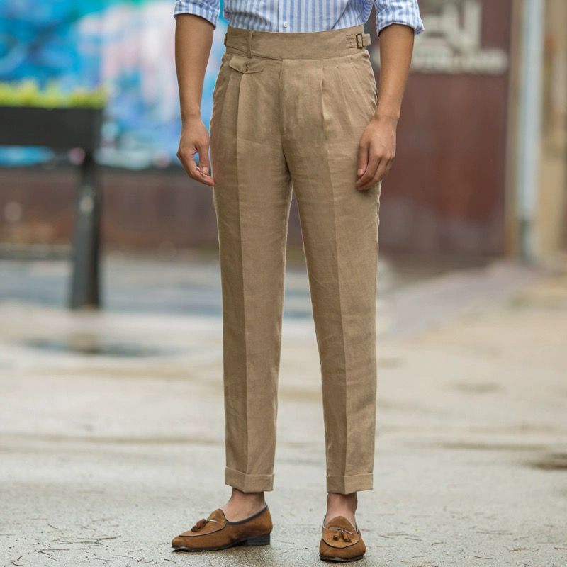 Pantalon pour Homme Slim Fit Taille Haute en Lin 1