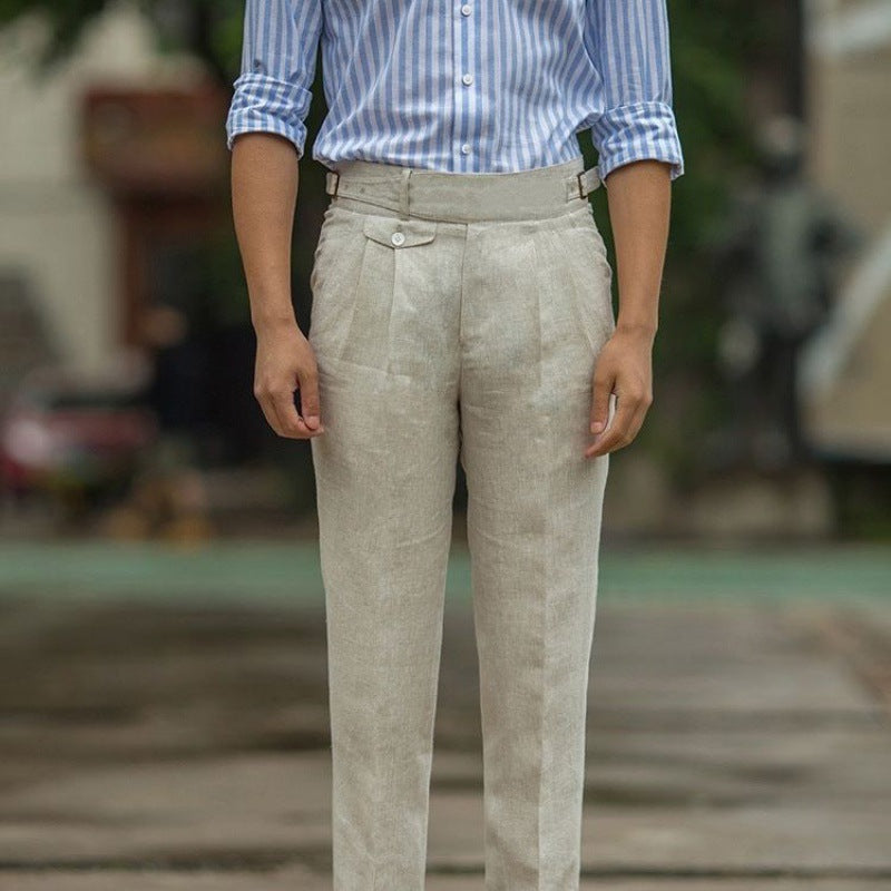 Pantalon pour Homme Slim Fit Taille Haute en Lin 3