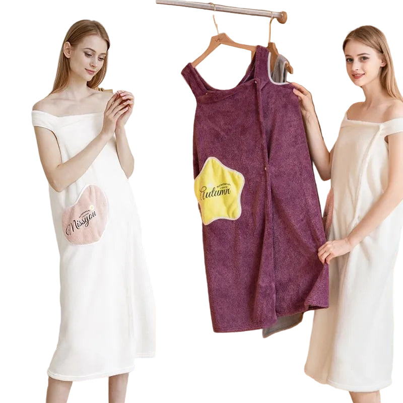 Peignoir Femme Col en V Léger avec Poches - Peignoir de Bain et Robe de Chambre Multi-Usages 0