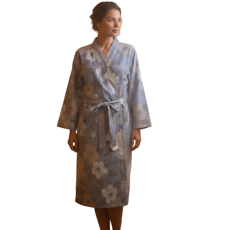 Peignoir Femme Kimono Réversible Motif Ginkgo 0
