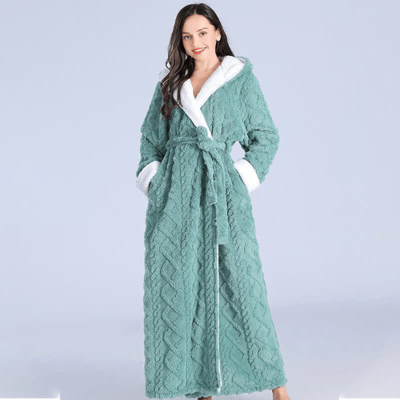 Peignoir Femme Long avec Capuche et Poches 2