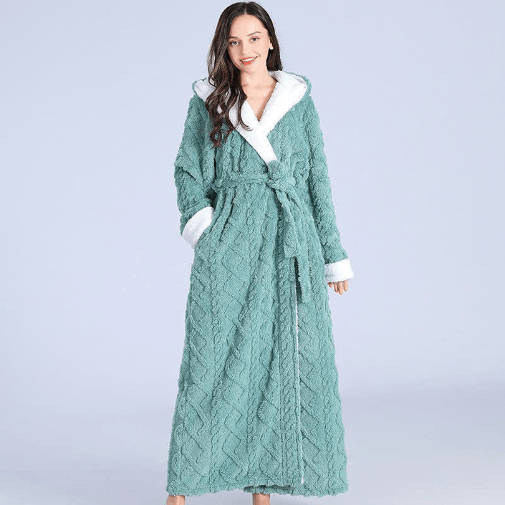 Peignoir Femme Long avec Capuche et Poches 3