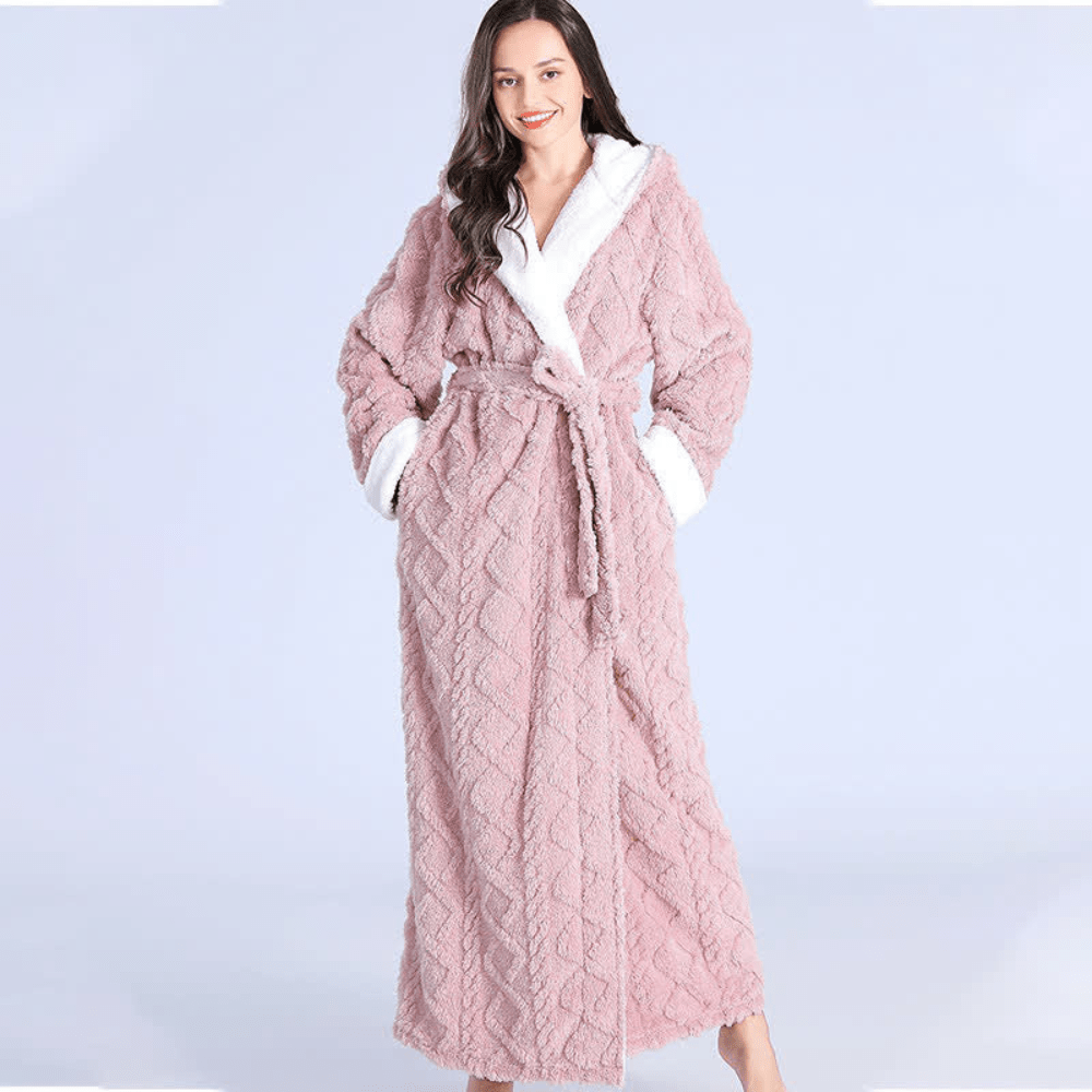Peignoir Femme Long avec Capuche et Poches 4