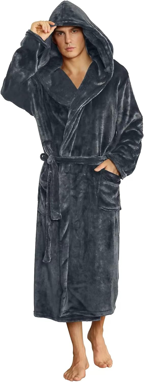 Peignoir Homme Doux Bicolore avec Capuche et Poches Profondes 0