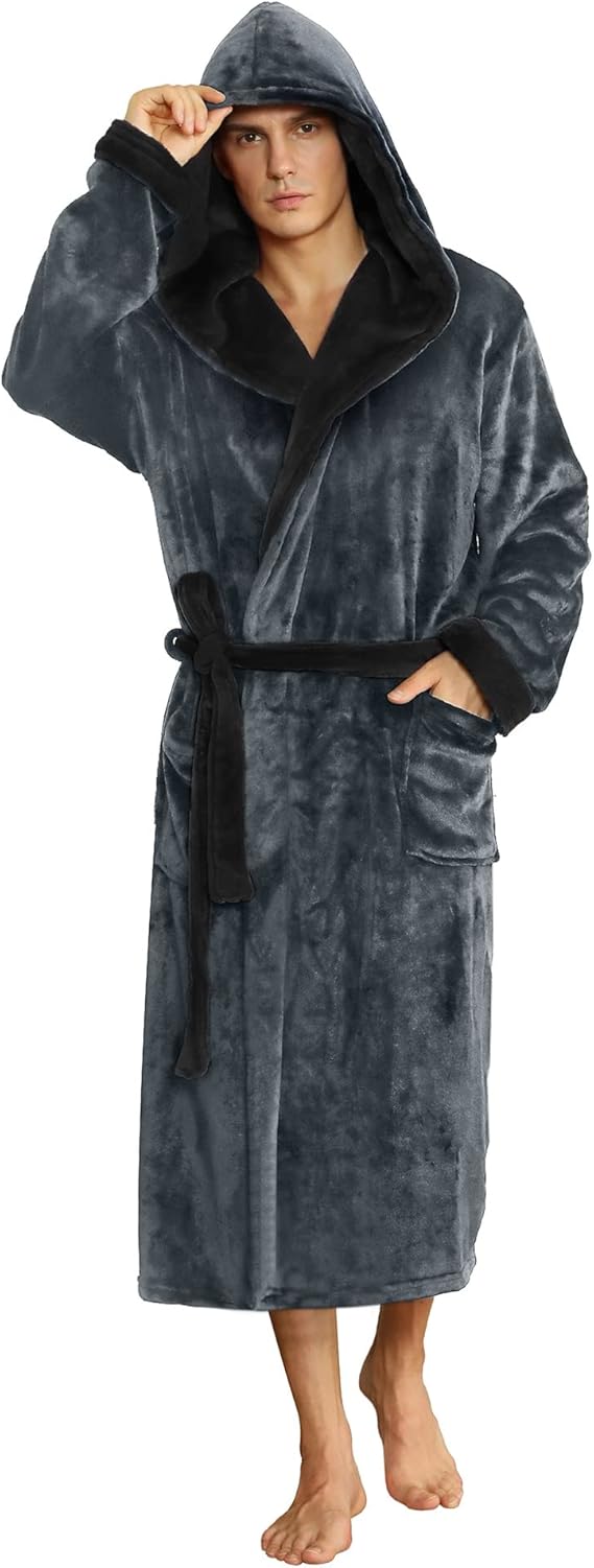 Peignoir Homme Doux Bicolore avec Capuche et Poches Profondes 12
