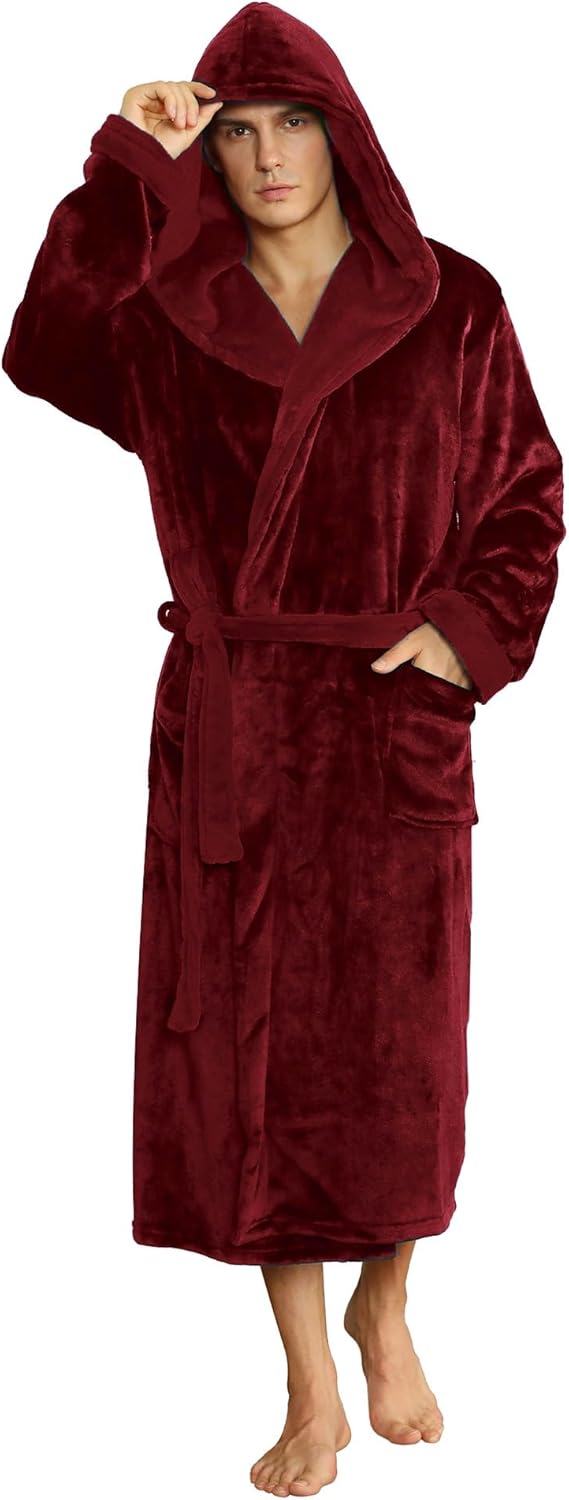 Peignoir Homme Doux Bicolore avec Capuche et Poches Profondes 14